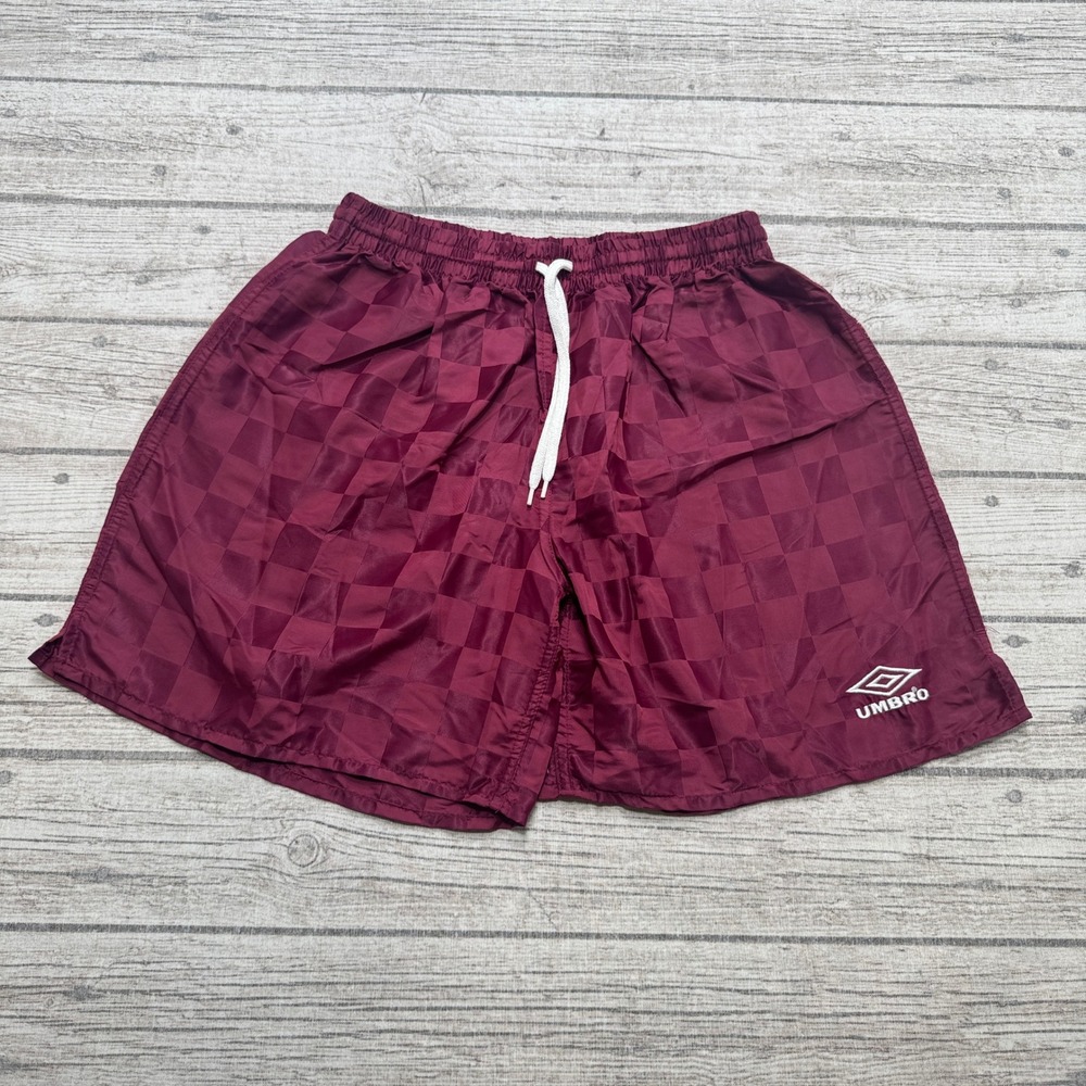 Vintage Umbro Soccer Shorts Men's Small Burgundy Checkered Athletic Training Gym